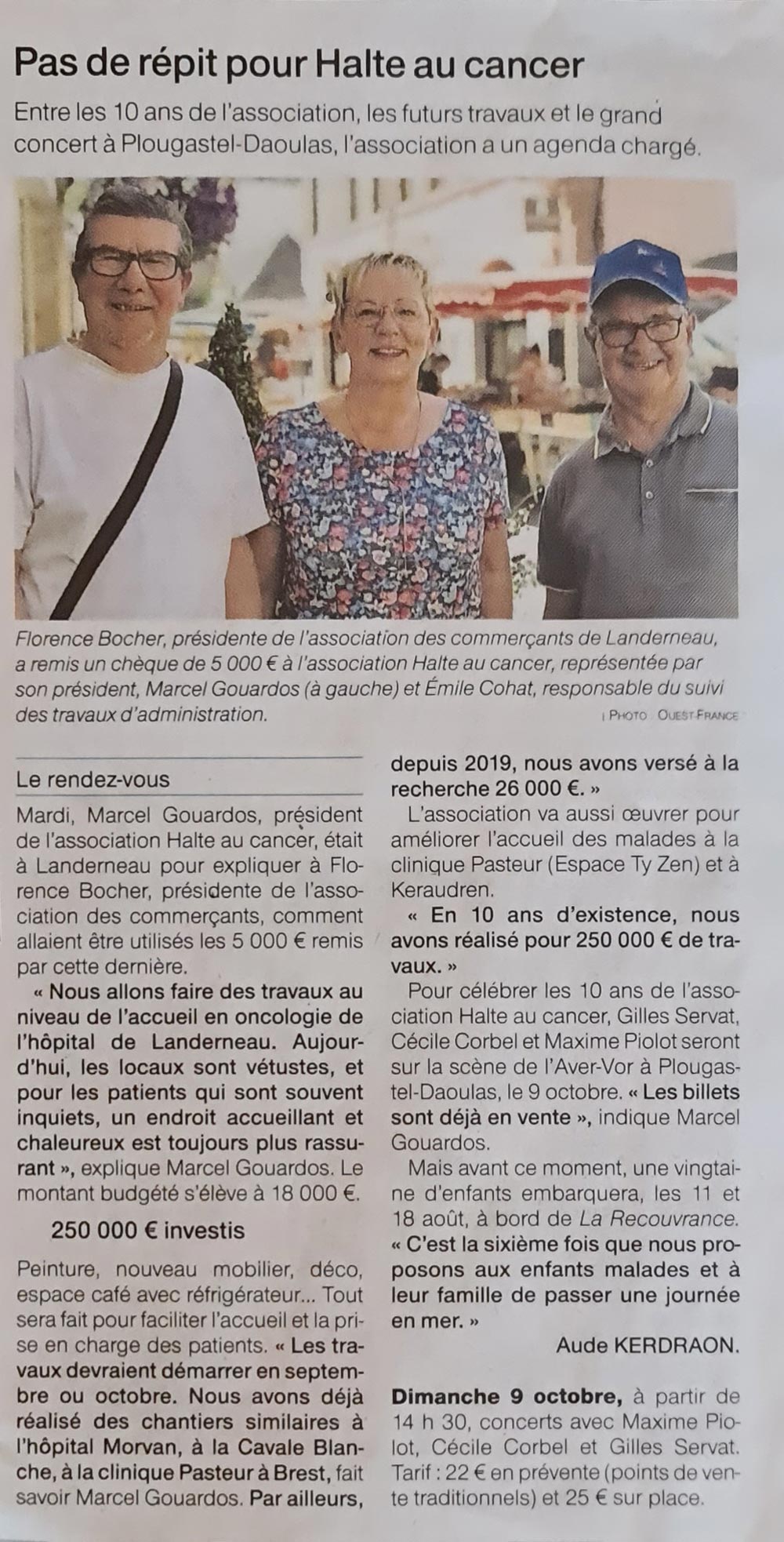 Pas de répit pour Halte au Cancer Ouest France