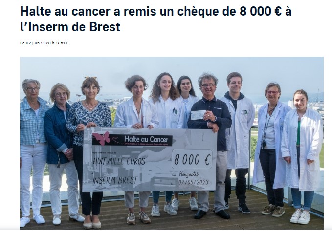 l’INSERM de Brest reçoit 8000€