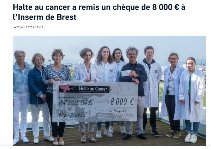 l’INSERM de Brest reçoit 8000€